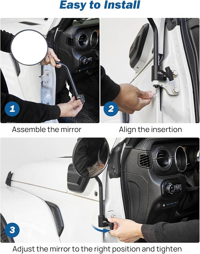 JOYTUTUS Mirrors Doors Off Compatible with 2007-2026 Wrangler JK JKU JL JLU Gladiator JT, Easier Install Door Hinge 6 Inch Mirror, Broad vision No Vibrate & Wobble