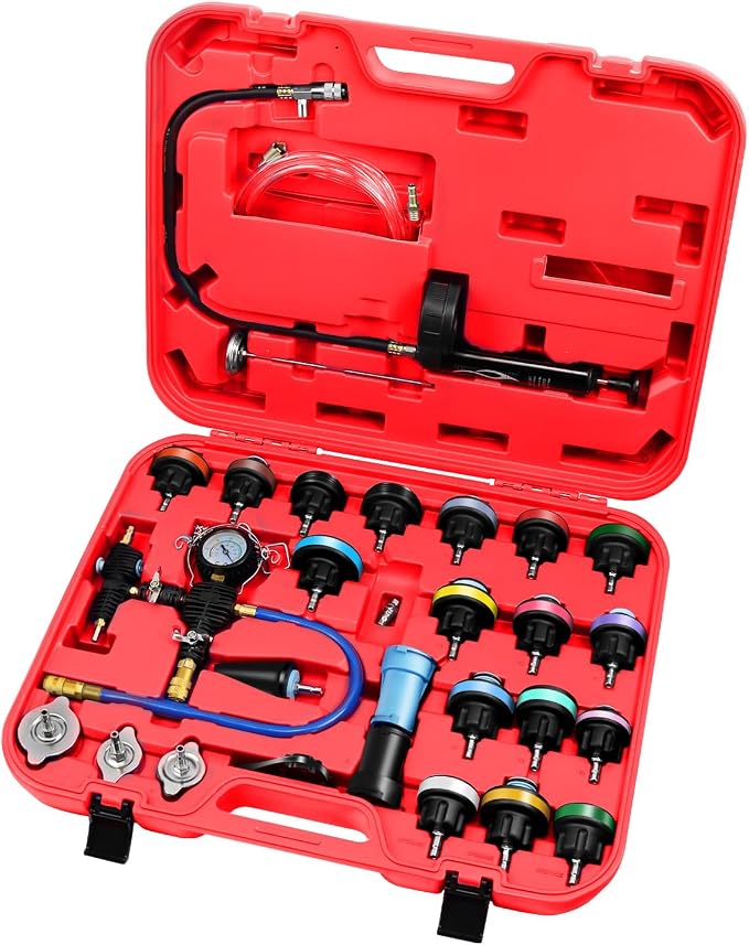JIFETOR Cooling System Vacuum Purge Radiator Coolant Refill Tool Kit Universal Automotive Water Tank Pneumatic Vacuum Antifreeze Change Filler Set with Adapter Case Hose for Car SUV Truck