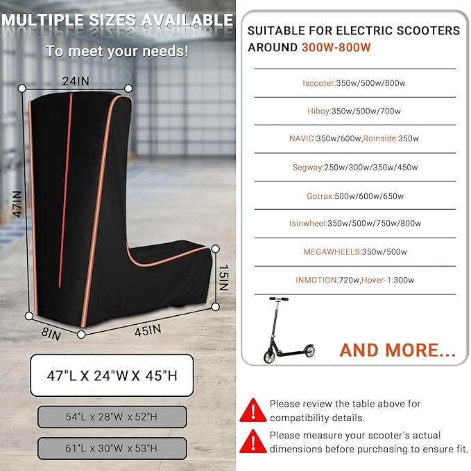 Electric Scooter Cover, 360° Full Coverage Universal Outdoor Waterproof Dustproof Sun Protection Scooter Storage Cover, Fit for 300W to 800W E-Scooters, All Season (45" L x 24" W x 47" H)