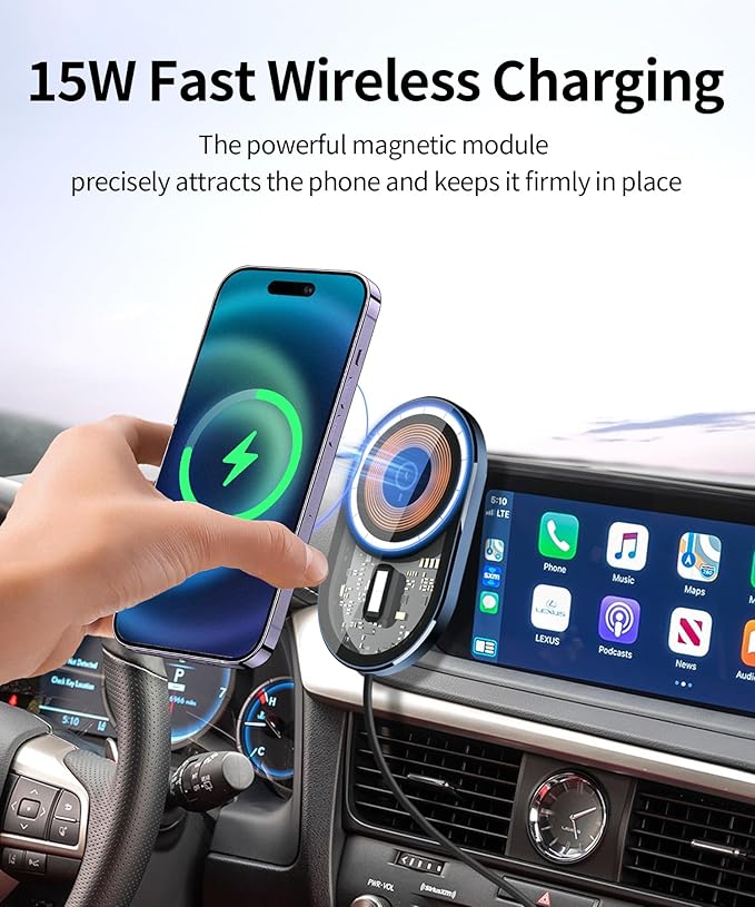 Wireless Charging Car Phone Holder for Lexus RX/RX Hybrid 2020-2022, 12.3" Screen Fixed Clip, 360° Rotation Car Phone Mount Compatible with MagSafe