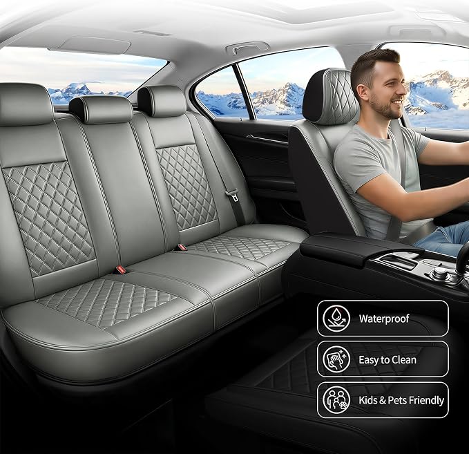 Fit Escape Car Seat Covers for Ford Escape 2001-2025 2026 - Luxury Leather, Anti-Slip, All-Weather Seat Cushions, Waterproof & Breathable, Airbag Compatible, Full 5-Seat Set (Gray)