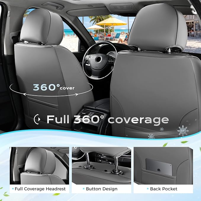 Coverado Car Seat Covers Front Seats, Waterproof Front Seat Covers Nappa Leather Seat Covers for Cars, Breathable Summer Car Seat Cushion Universal Fit for Most Cars SUV Trucks(Front, Gray)