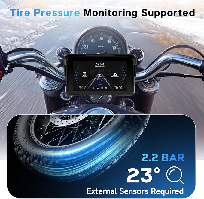 5-Inch Motorcycle CarPlay Screen Wireless Android Auto for Moto with GPS Navigation for Motorbike Bluetooth Voice Control Portable Moto Car Play Screen
