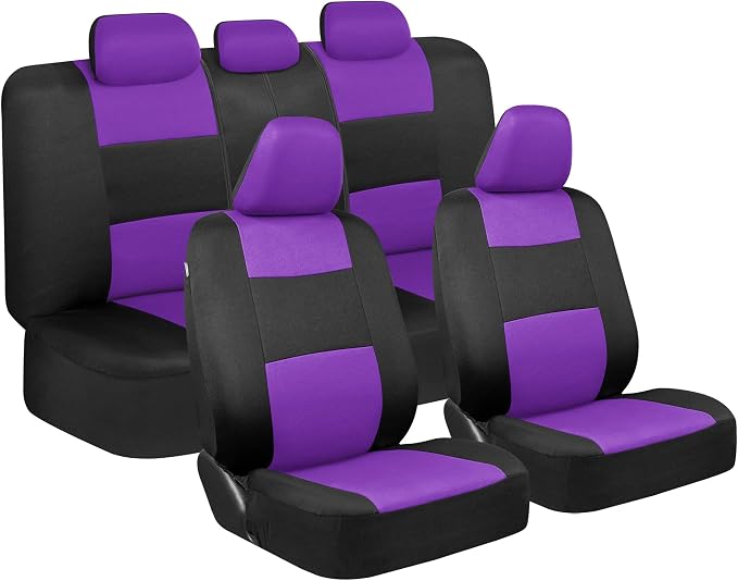 BDK PolyPro Purple Car Seat Covers for Women Gift Set Bundle - Seat Covers for Cars with Carpet Floor Mats, Fur Steering Wheel Cover and Bling Windshield Sunshade