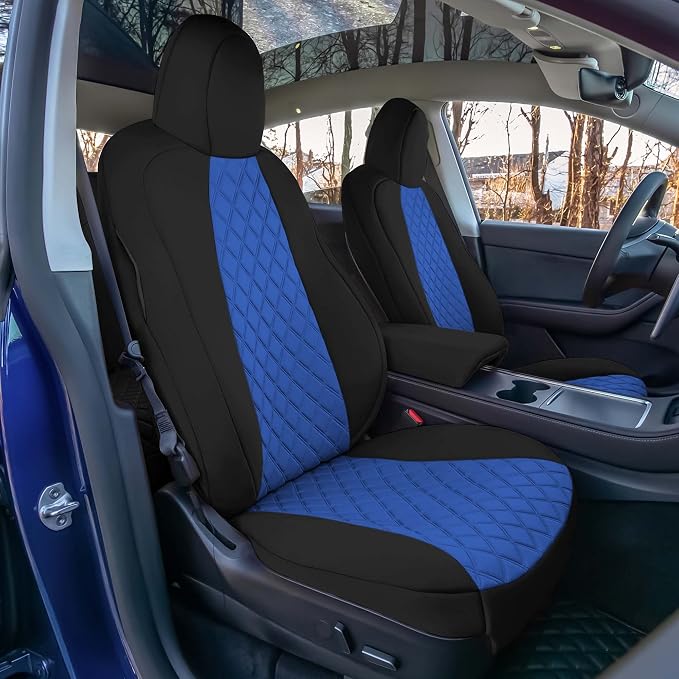 FH Group Custom Fit Car Seat Covers Specifically Made for 2020-2025 Tesla Model Y Ultraflex Neoprene Water Resistant Automotive Seat Covers - Full Set Blue