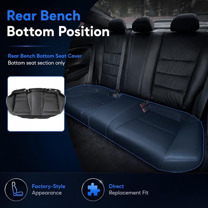 NLQR Black Rear Bench Bottom Replacement Seat Cover Compatible with Honda Accord 2008 2009 2010 2011 2012