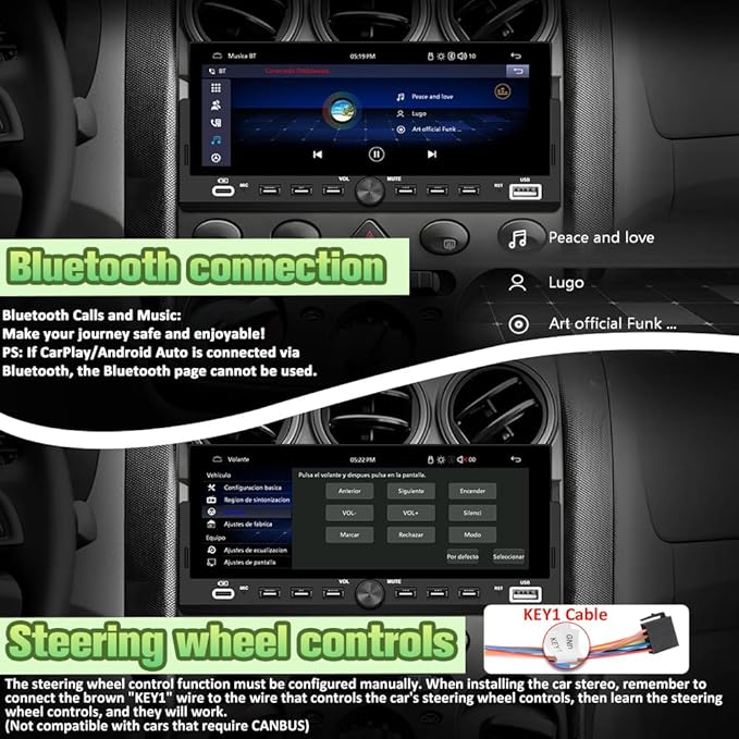 Universal Single Din Car Stereo with Wireless CarPlay & Android Auto, 6.86" IPS Touch Screen Head Unit with Backup Camera/External Microphone, Car Radio Supports Bluetooth/SWC/FM/USB