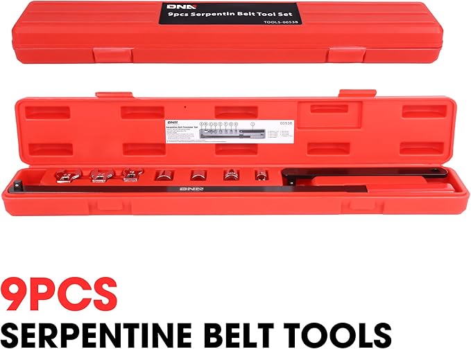 DNA MOTORING 9pcs Serpentine Belt Tool Set, Belt Tensioner Wrench Set for Install and Remove Serpentine Belts, W/Case, Automotive Maintenance, TOOLS-00538