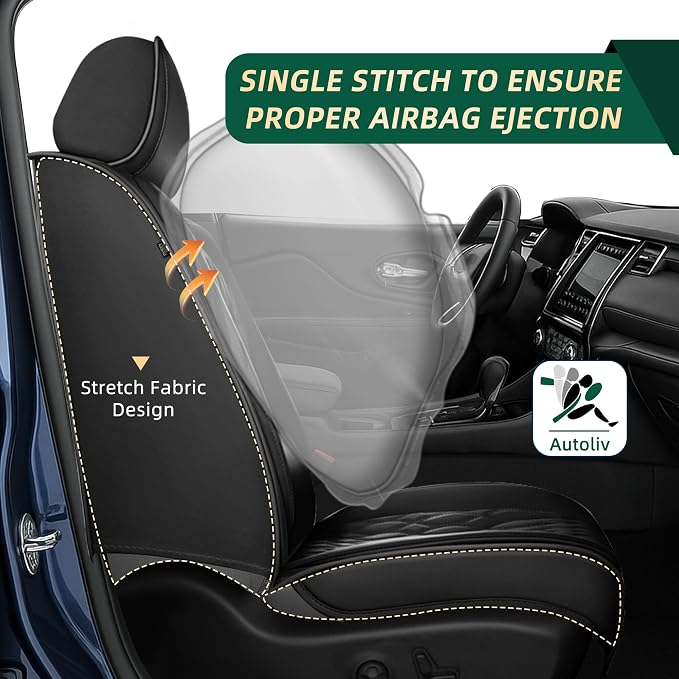 Seat Covers Fit for GMC Yukon 2007-2024 2025 2026 - Front Set - Faux Leather Lumbar Support Seat Cover Waterproof Seat Protector (Black)