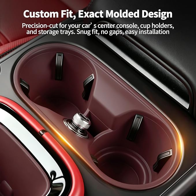 4PCS Center Console Storage Mat, Wireless Charging Silicone Mat, Full‑Wrap Cup Holder Inserts & Dashboard Center Clock Surrounding Compass Cover for 2024 2025 2026 Porsche Cayenne Accessories