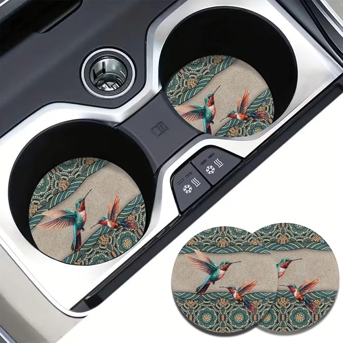 BIGCARJOB Hummingbird Car Seat Cover Full Set of 12 Pieces Boho Lotus Print Auto Interior Seat Accessories Set with Seat Belt Pads Cover,Steering Wheel Cover,Cup Holder for Women Hippie Lotus Gifts