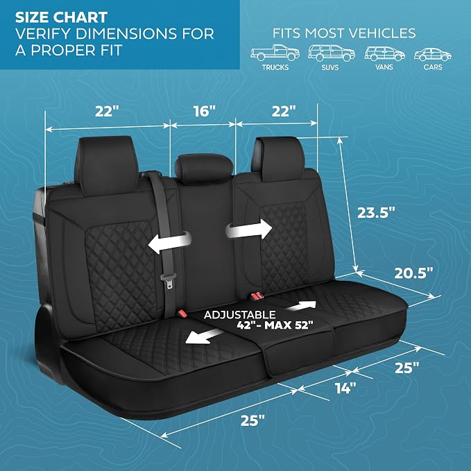 MotorBox Prestige Edition Napa Leather Seat Covers Full Set - Black Front Seats and Rear Bench Car Seat Covers, Open Sides, Universal Fit for Cars, Trucks & SUVs, Waterproof Interior Protector