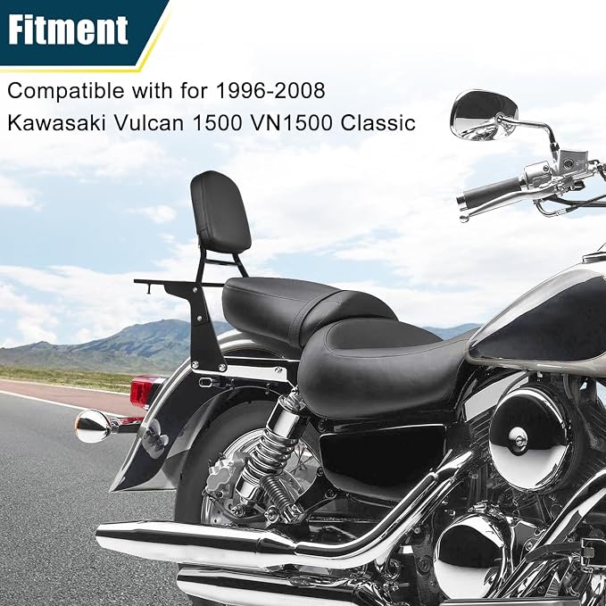 Motorcycle Passenger Backrest Sissy Bar Luggage Rack With Back Rest Cushion Pad Compatible With For Kawasaki Vulcan 1500 VN1500 Classic 1996-2008 Sissy Bar Backrest