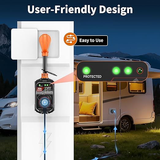 Vehiker 16000 Joules-RV Surge Protector 30 Amp, RV Power Surge Voltage Protection, RV Adapter Plug for Camper, Circuit Analyzer for Travel Trailers with Waterpoof Cover
