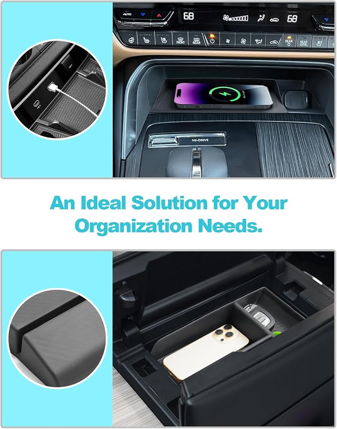 CDEFG 2PCS for 2024 2025 2026 Mazda CX-90 CX-70 Center Console Organizer for 2024-2026 Mazda CX-90 CX-70 Middle Console Storage Box Wireless Charging Protecive Mat CX-90 CX70 Accessories