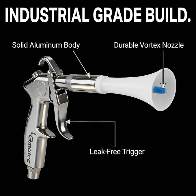 LE LEMATEC Vortex Air Gun, 4000 RPM Compressor Car Detailing Tool | Tornado upholstery & carpet cleaner, interior dust blaster, blower nozzle, low noise, lightweight