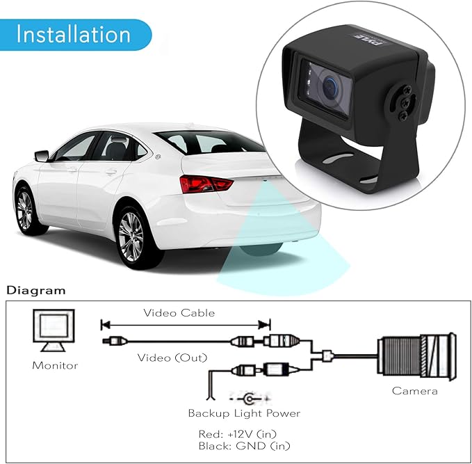 Pyle Rear View Backup Camera System - Waterproof Mini Parking Reverse License Car Vehicle Rearview Back Up w/ 656x492p 480 TVL Resolution, Night Vision, Tilt-Adjustable Angle, Universal Mount PLCM27