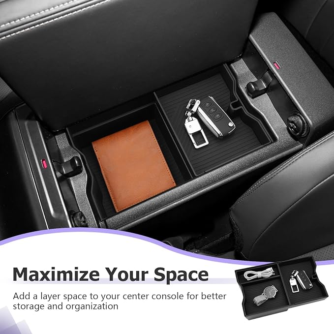LUWU 2026 RAV 4 Center Console Organizer Compatible with 2026 Toyota RAV 4 Accessories Armrest Console Secondary Storage Box Insert Tray ABS Material Black (Not For Limited Trim)