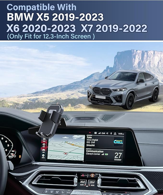 PZK Car Phone Mount Fit for BMW X5 2019-2023/X6 2020-2023/X7 2019-2022 Accessories 12.3-Inch Screen Fixed Clip, Auto Lock Car Phone Holder 360° Rotation Automobile Cradles Fit iPhone & 4.0-7.0'' Phone