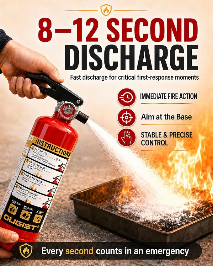 Ougist ABC Fire Extinguisher for Home, 2.5lb Small Fire Extinguisher for Kitchen & Garage, Vehicle Fire Extinguisher for Truck, Car and Boat, Professional Safety Grade, Red