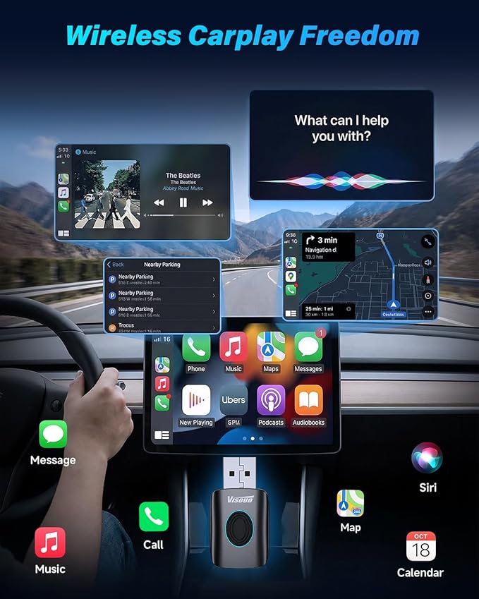 Mini Wireless Carplay Adapter for Apple iPhone & Android Auto Wireless Adapter, Fast and Smooth Converts Wired to Wireless, Plug & Play, Zero delay, (iOS 10+, Android 11+, 2016+ Cars)