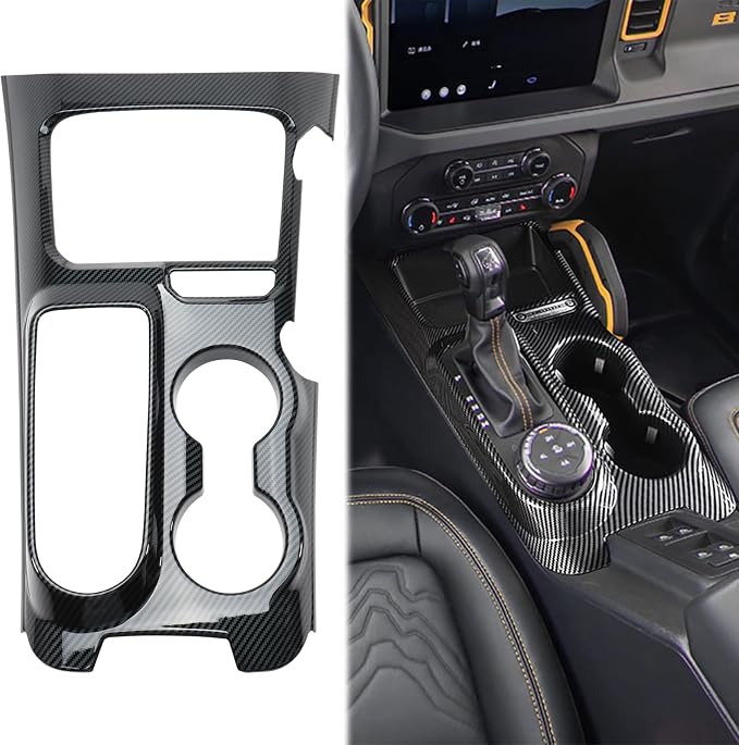Carbon Fiber Interior Decor Cover Kit Compatible with Ford Bronco 2021-2024, Gear Shift Panel Cover Inner Door Handle Cover Steering Wheel Cover - Not Fit Manual Transmission
