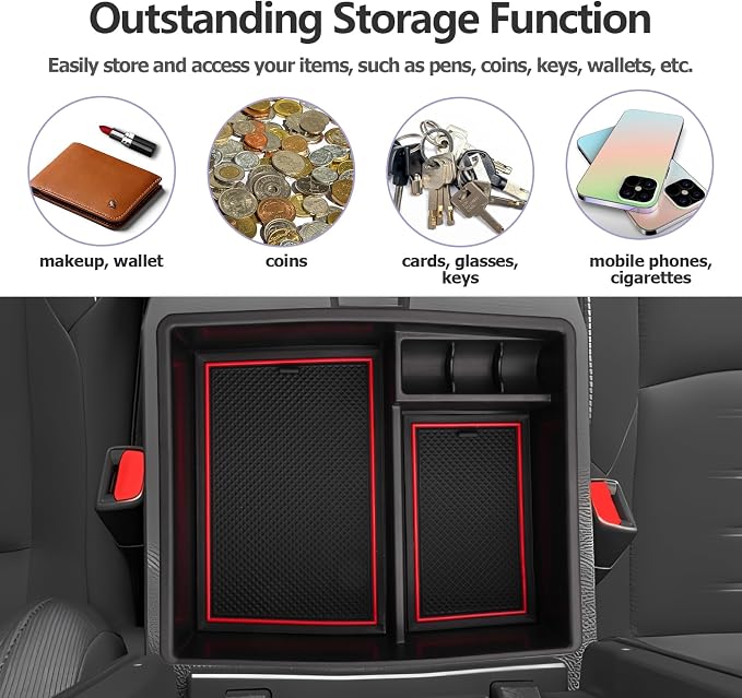 LUWU 2025 2026 Tacoma Center Console Organizer Fit for 2024 2025 2026 Tacoma Accessories Armrest Storage Box Armrest Organizer Insert Tray Armrest Console Organizer (Red)