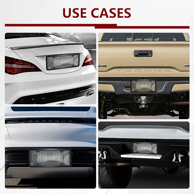 2PCS Clear License Plate Covers and Frames, Personalized License Plate Frame with Screws Screw Caps Washers, Rust-Proof Auto LicensePlate Holder, Universal License Protector for Standard US Plates