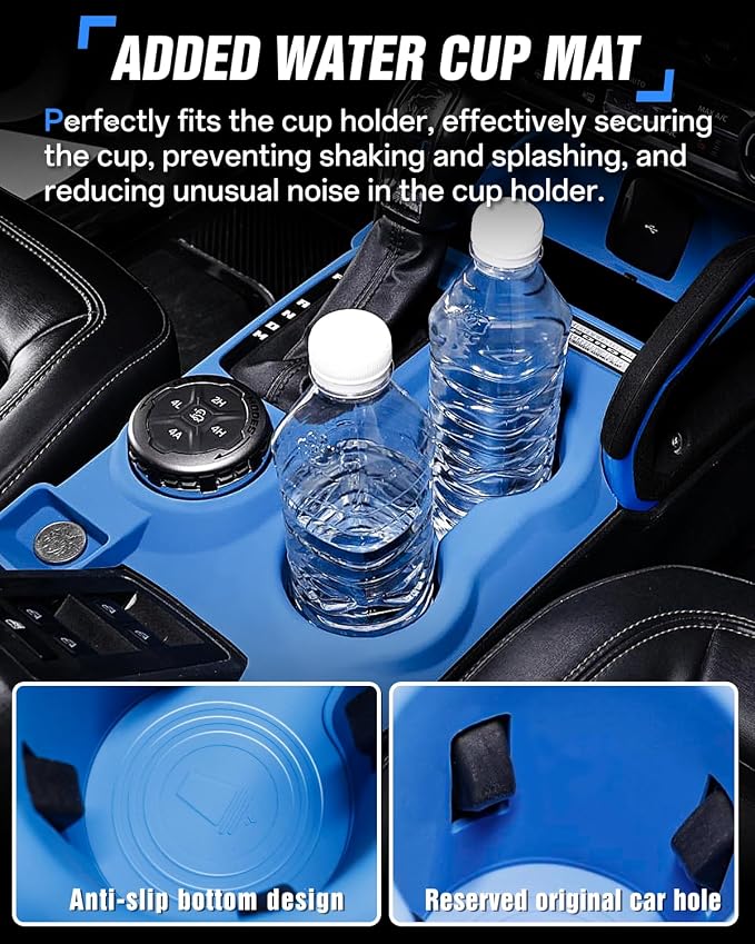 Central Control Storage Box Silicone Non-Slip Mat fit for Ford Bronco 2021-2024 Automatic Transmission 2/4 Door Water Cup Mat Central Protective Scratch Pad Interior Modification Accessories-Blue