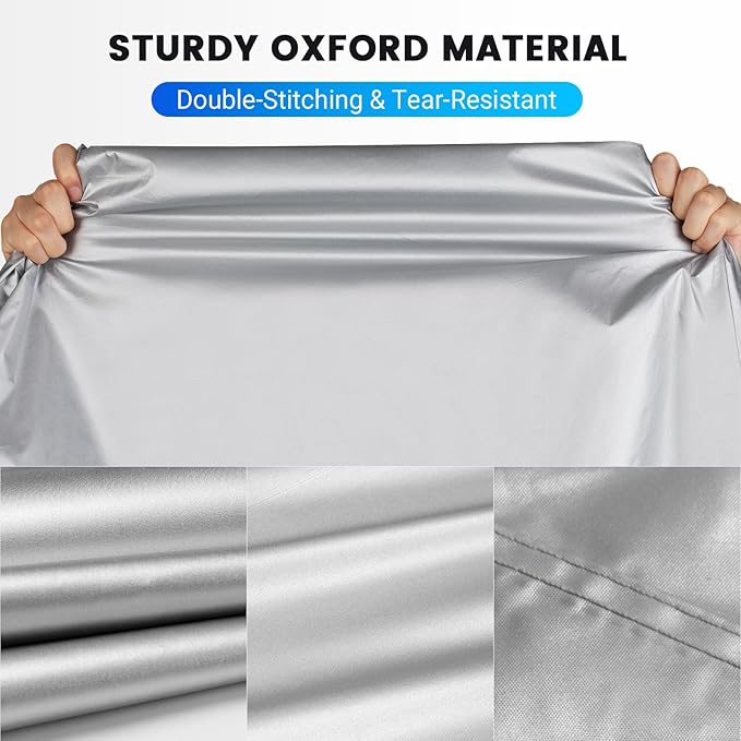 Favoto Motorcycle Cover Waterproof Outoor - Universal Heavy Duty Oxford Fabric Night Reflective with Lock-Hole Windproof Buckles Storage Bag Rain Dust Sun Protection Silver, 86.6 inch