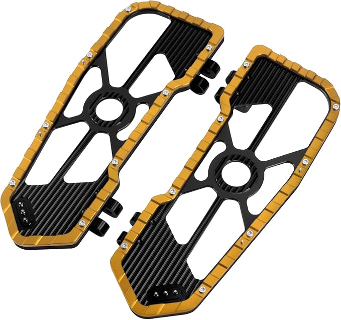 Motorcycle Floorboards Driver Footboards Wide Foot Pegs Board Pedal Compatible with Toouing Electra Road Street Glide Softail Road King Yellow Edge
