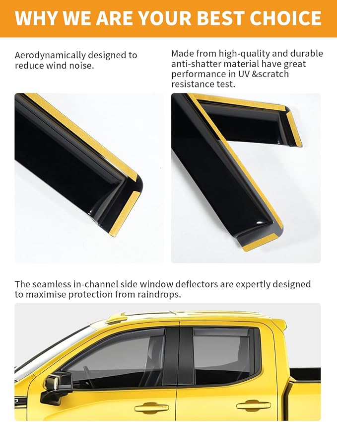 in-Channel Window Rain Guards Fit for Chevy Silverado GMC Sierra 1500 2019-2026 Double Cab Rain Guards Extra Durable Side Window Deflectors Truck Vent Visors Vent Shades Car Accessories