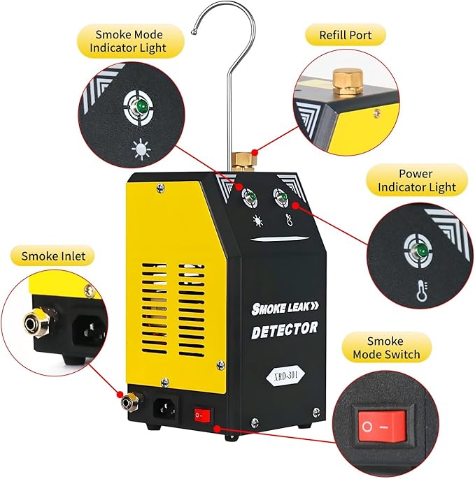 Automotive Smoke Machine with Built-in Air Pump & Compressor Motor – 12V DC EVAP Smoke Machine for Cars, Motorcycles, Trucks, Boats & ATVs