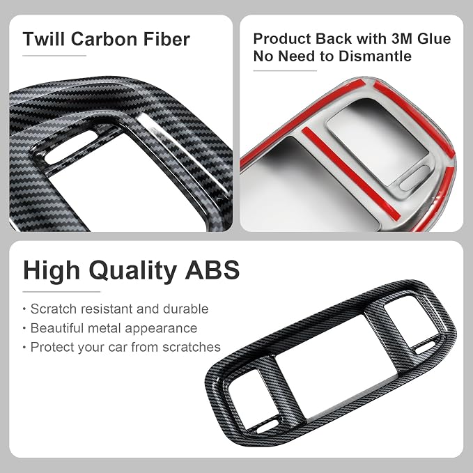 7PCS Carbon Fiber Interior Cover Kit Compatible with 2015-2023 Dodge Charger, Gear Shift Panel Cover Cup Holder Cover AC Air Vent Cover Headlight Switch Panel Cover
