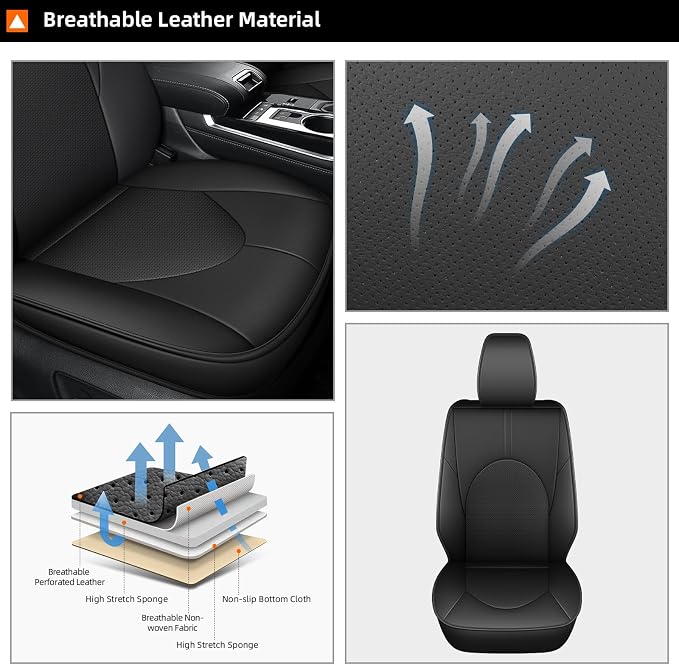 2 Front Car Seat Covers Custom Fit for Toyota Highlander 2020-2024: Waterproof Leather Seat Cushion Comfortable Breathable Compatible Airbag