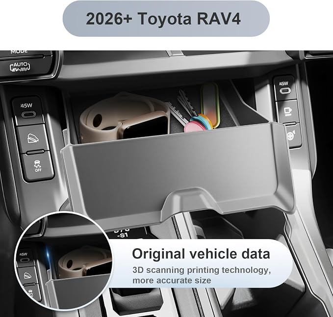 SKTU 2026 RAV4 Lower Drawer Storage Box for 2026+ Toyota RAV4 (LE/SE/XLE Premium/Woodland/XSE/Limited) Drawer Storage Box Toyota RAV4 2026 Accessories Rubber Drawer Console Organizer