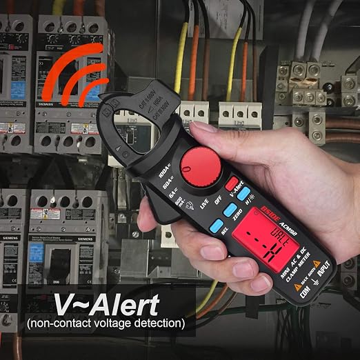 DC Current Clamp Meter 6000 Counts Auto-Ranging Digital Ammeter Amp Ohm Hz Live Check V-Alert Voltage Tester with Back Clip