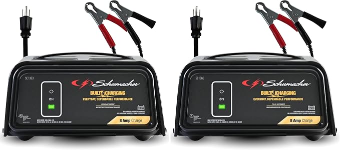 Schumacher Electric 8A Car Battery Charger and Maintainer, 3-in-1 Solution, for 6V/12V Power Sport, Automotive, and Marine Batteries, SC1363 (Pack of 2)