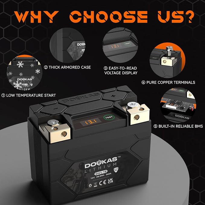 DKL7 YTX7S 360A LiFePO4 Motorcycle Lithium Battery, 12V 2.4Ah Powersports Battery, Compatible Jet Ski, Scooter