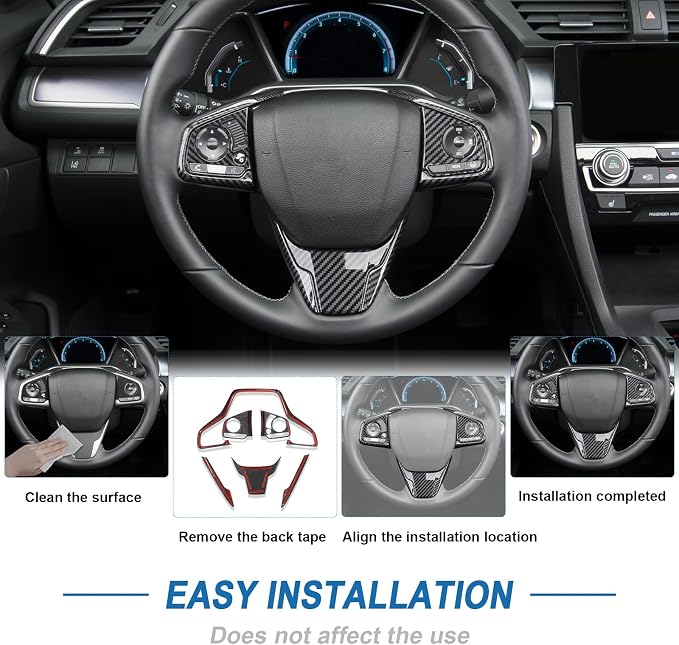 Carbon Fiber Steering Wheel Cover Compatible with Honda Civic 10th Gen 2016-2021