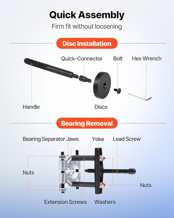 VEVOR 52pcs Custom Bushing Bearing and Seal Driver Set & 14pcs Bearing Puller Kit, 2 in 1 Bushing Bearing Driver Press Kit, Heavy Duty Removal Installation Tool Set with 49 Bushings, Separators & Jaws