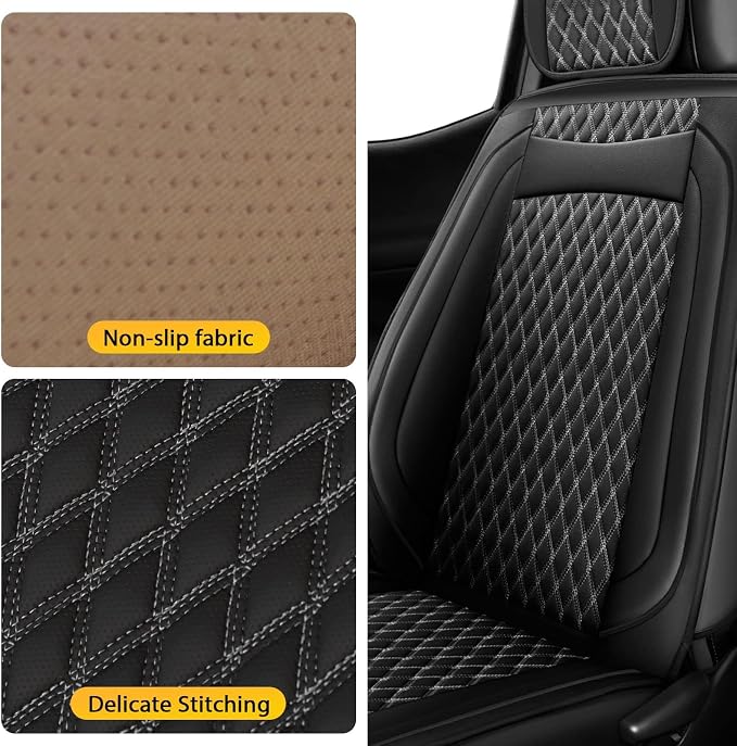 Seat Cover Front Set Compatible with Toyota Tacoma 2009 to 2024 TRD Sport Off Road TRD Pro Limited SR SR5 Package Access Double Extended Cab Pickup Truck Custom Seat Cover(2 Pcs Front Set,Black White)
