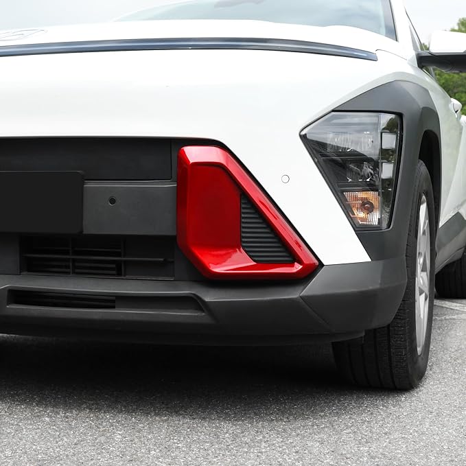 ABS Front Bumper Side Air Vent Cover Fog Light Lamp Decor Cover Front Bumper Middle Mesh Cover Compatible with Hyundai Kona 2024 2025 SX2 Accessories (Glossy Red Style)