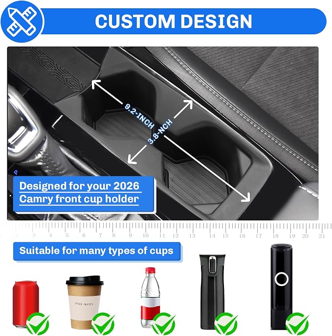 SXCY 2PCS for 2026 Toyota Camry Center Console Organizer + Cup Holder Insert 2025 2026 Camry Accessories for 2025 2026 Toyota Camry Center Console Drink Holder Adapter TPE Cup Holder Limiter