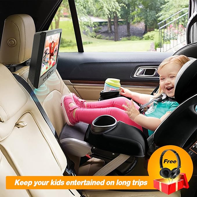 DESOBRY 10.5" Car DVD Player with Headrest Mount, Portable DVD Player for Car with Headphone, Suction-Type Disc in,Support 1080P Video,HDMI Input,USB/SD Card Reader,AV in/Out,Last Memory&Region Free