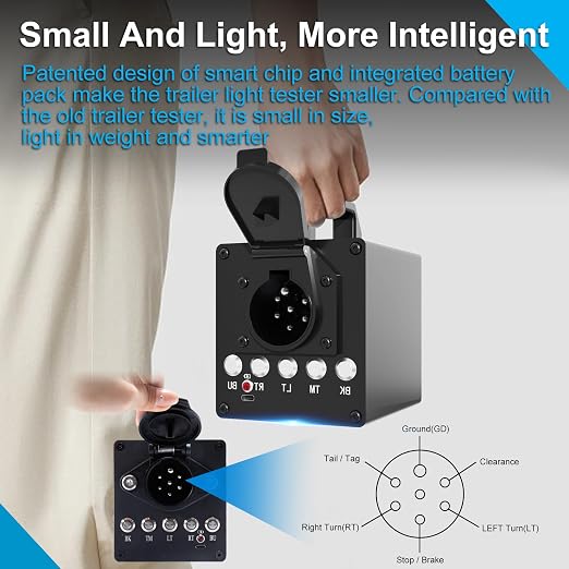 Portable Trailer Light Tester Box with 12V 10Ah Battery, Wireless Remote Control Operation, Fit for 7-Way Round & 3/4/5 Flat Pin Type (Portable Trailer Light Tester Box, 1)
