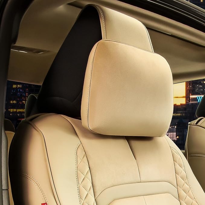 Voris Series Front Row Set Seat Covers Universal for Cars Trucks SUV, Beige, CA-SC-VORIS-F-BE