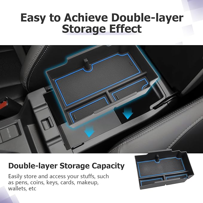 LUWU Center Console Organizer Compatible with Subaru Crosstrek & Impreza 2024-2026 Accessories Armrest Console Secondary Storage Box Insert Tray ABS Material with Coin Holder Blue