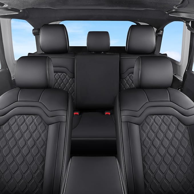 Huidasource Fit for GMC Sierra Seat Covers, Chevy Silverado Seat Covers 1500 2007-2013&2019-2026, 2500HD 3500HD 2020-2026 Crew Double Extended Cab, Nappa Leather Seat Cover for Trucks (Full Set/Black)