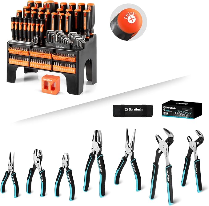 DURATECH 7-Piece Pliers Set & ValueMax 126PC Magnetic Screwdriver Set